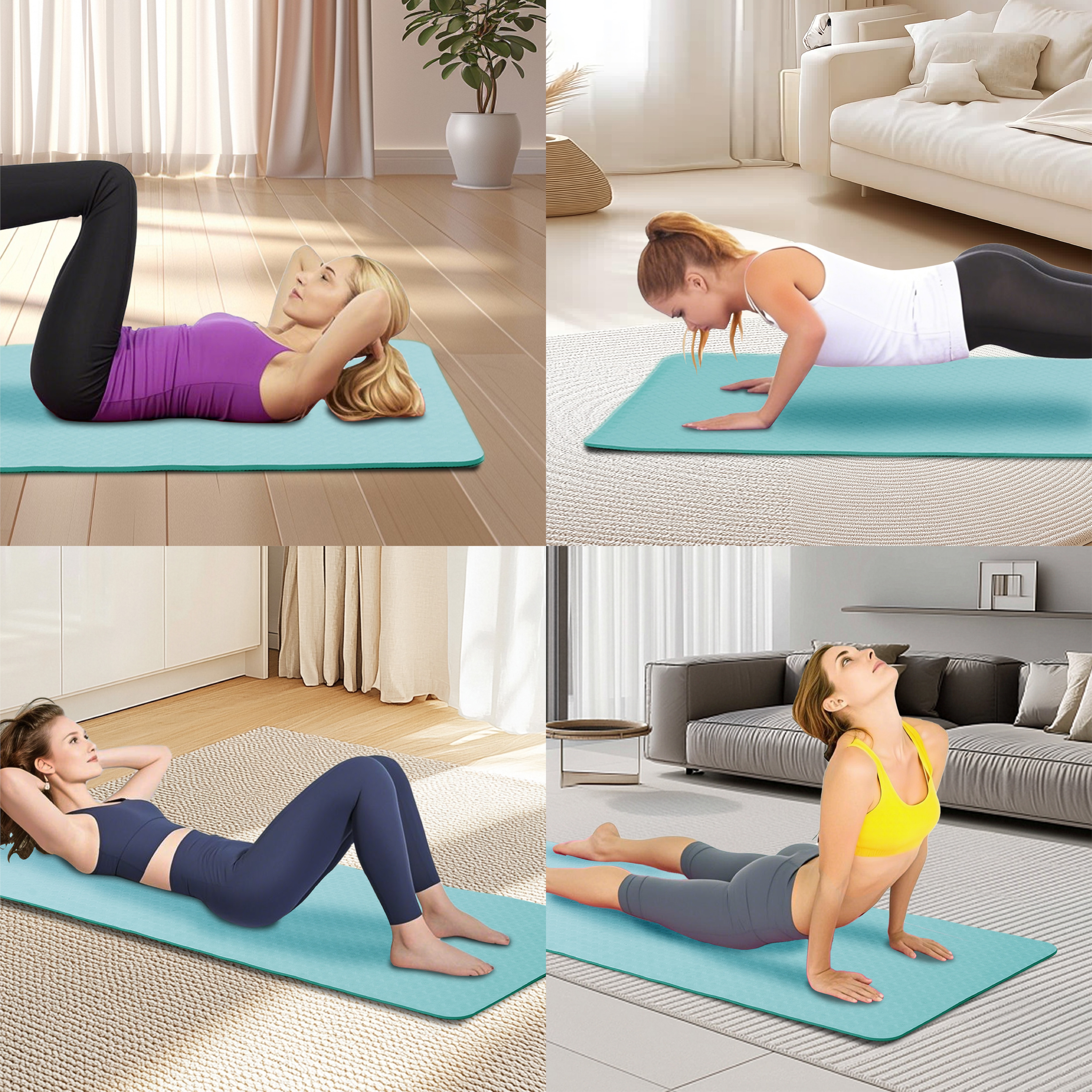 Yoga Mat, Exercise Yoga Mat With Non-Slip Design, Professional TPE Exericise Mat, 72" X 24" Multi-Purpose Workout Mat For Women, Pilates Fitness And Floor Exercises_voghion.com